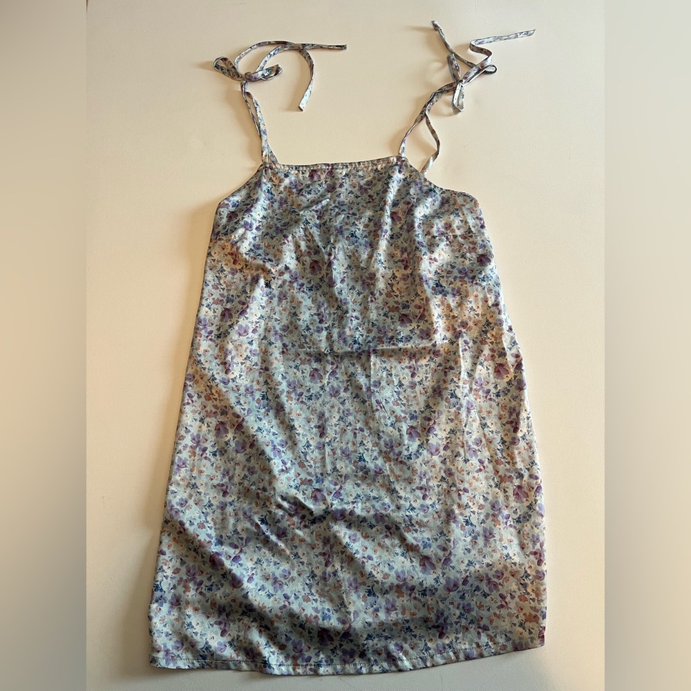 Live To Be Spoiled Floral Silky Mini Thin Strap Dress Medium